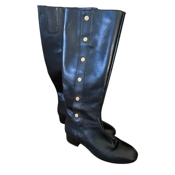 Nine West Oreyan Tall Black Leather Riding Boots Gold Button Details US Size 8.5 - Picture 10 of 10